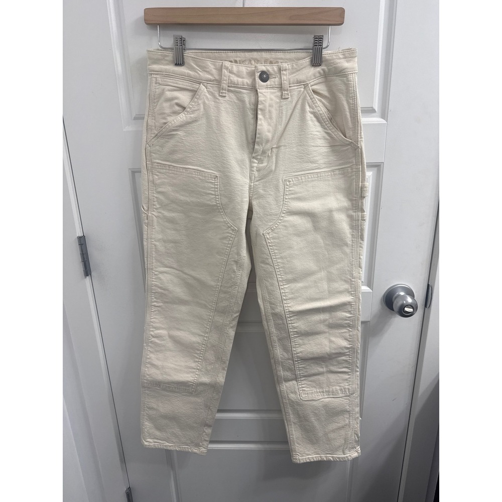 American Eagle Flex Carpenter Pants Cream Off White High Waisted Utility 28